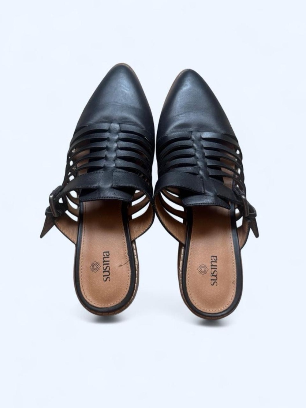 Susina Black Woven Pointed-Toe Slip-On Mules